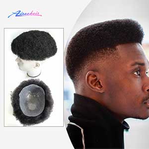 4MM Afro Curl Human Hair Full PU Skin Men Toupee